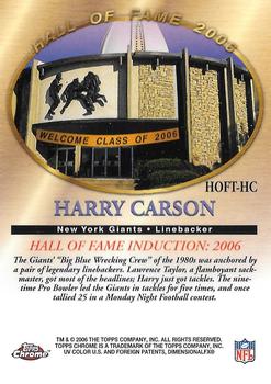 2006 Topps Chrome - Hall of Fame Tribute #HOFT-HC Harry Carson Back
