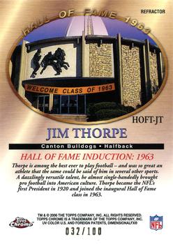 2006 Topps Chrome - Hall of Fame Tribute Refractors #HOFT-JT Jim Thorpe Back