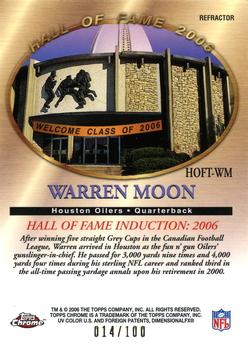 2006 Topps Chrome - Hall of Fame Tribute Refractors #HOFT-WM Warren Moon Back