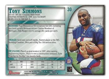 1998 Bowman #30 Tony Simmons Back