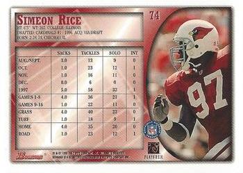 1998 Bowman #74 Simeon Rice Back