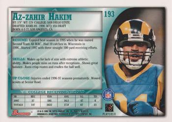 1998 Bowman #193 Az-Zahir Hakim Back
