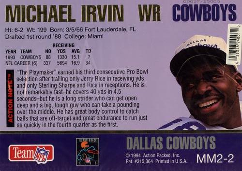 1994 Action Packed - Mammoth 7x10 Series 2 #MM2-2 Michael Irvin Back
