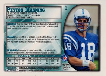 1998 Bowman Chrome #1 Peyton Manning Back
