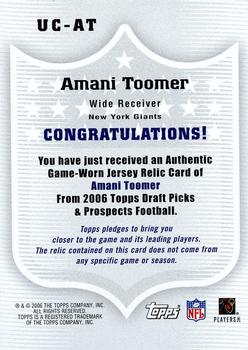 2006 Topps Draft Picks & Prospects - Upperclassmen Jersey #UC-AT Amani Toomer Back