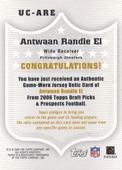 2006 Topps Draft Picks & Prospects - Upperclassmen Jersey #UC-ARE Antwaan Randle El Back