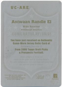 2006 Topps Draft Picks & Prospects - Upperclassmen Jersey Printing Plates Back Black #UC-ARE Antwaan Randle El Front