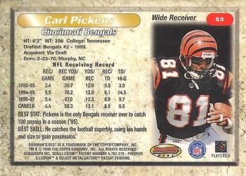 1998 Bowman's Best #53 Carl Pickens Back