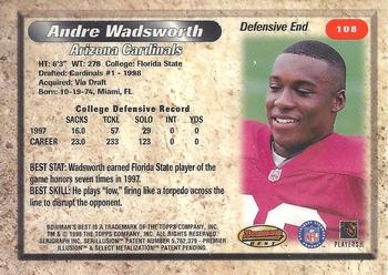 1998 Bowman's Best #108 Andre Wadsworth Back