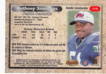 1998 Bowman's Best #115 Anthony Simmons Back