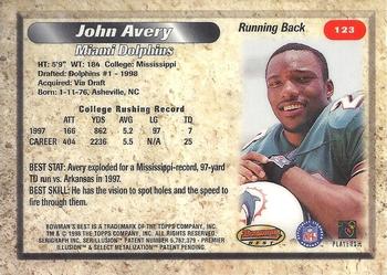 1998 Bowman's Best #123 John Avery Back