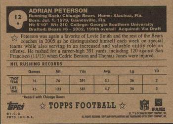 2006 Topps Heritage - Black Backs #12 Adrian Peterson Back
