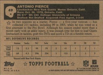 2006 Topps Heritage - Black Backs #49 Antonio Pierce Back