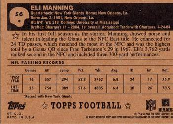 2006 Topps Heritage - Black Backs #56 Eli Manning Back