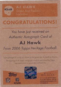 2006 Topps Heritage - In the Cards Autographs #HCA-AH A.J. Hawk Back