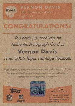 2006 Topps Heritage - In the Cards Autographs #HCA-VD Vernon Davis Back
