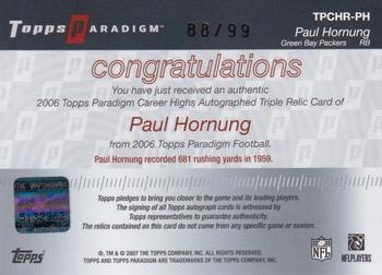 2006 Topps Paradigm - Career Highs Triple Jersey Autographs #TPCHR-BG Paul Hornung Back