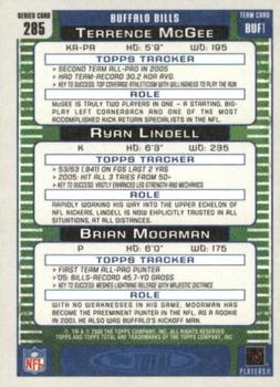 2006 Topps Total - Gold #285 Rian Lindell / Terrence McGee / Brian Moorman Back