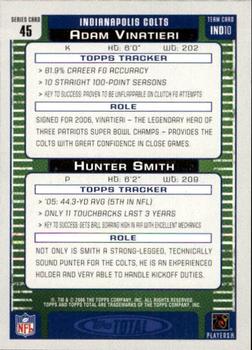 2006 Topps Total - Red #45 Hunter Smith / Adam Vinatieri Back