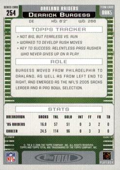 2006 Topps Total - Red #254 Derrick Burgess Back