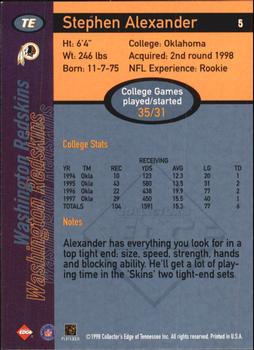 1998 Collector's Edge First Place #5 Stephen Alexander Back