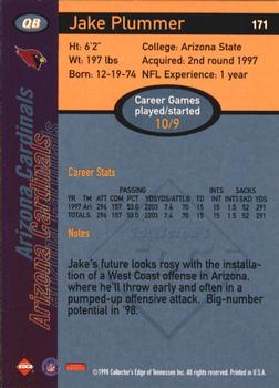 1998 Collector's Edge First Place #171 Jake Plummer Back