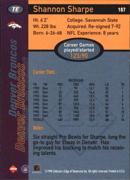 1998 Collector's Edge First Place #187 Shannon Sharpe Back