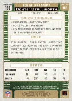 2006 Topps Total - Silver #150 Donte Stallworth Back