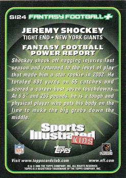 2006 Topps Total - Sports Illustrated for Kids #SI24 Jeremy Shockey Back