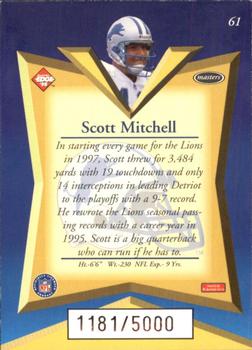 1998 Collector's Edge Masters #61 Scott Mitchell Back
