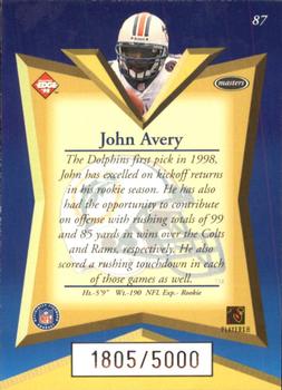 1998 Collector's Edge Masters #87 John Avery Back