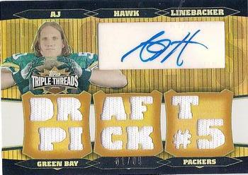 2006 Topps Triple Threads - Autographed Relic Gold #TTRA-27 A.J. Hawk Front