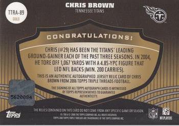 2006 Topps Triple Threads - Autographed Relic Gold #TTRA-89 Chris Brown Back