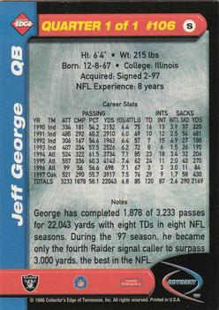 1998 Collector's Edge Odyssey #106 Jeff George Back