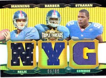 2006 Topps Triple Threads - Relic Combos Gold #TTRC17 Eli Manning / Tiki Barber / Michael Strahan Front