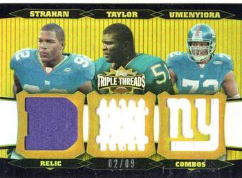 2006 Topps Triple Threads - Relic Combos Gold #TTRC50 Michael Strahan / Lawrence Taylor / Osi Umenyiora Front