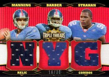 2006 Topps Triple Threads - Relic Combos Red #TTRC17 Eli Manning / Tiki Barber / Michael Strahan Front