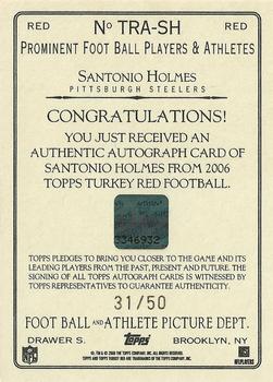 2006 Topps Turkey Red - Autographs Red #TRA-SH Santonio Holmes Back