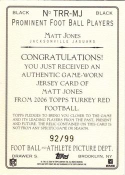2006 Topps Turkey Red - Relics Black #TRR-MJ Matt Jones Back
