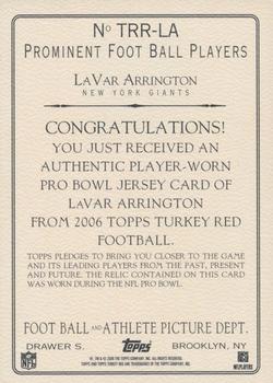 2006 Topps Turkey Red - Relics Gray #TRR-LA LaVar Arrington Back