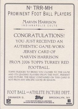 2006 Topps Turkey Red - Relics Gray #TRR-MH Marvin Harrison Back