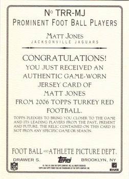 2006 Topps Turkey Red - Relics Gray #TRR-MJ Matt Jones Back
