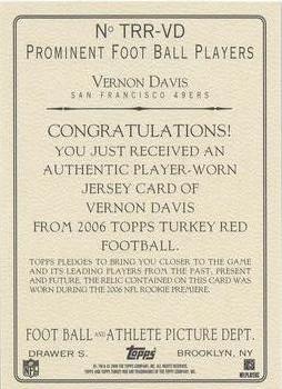 2006 Topps Turkey Red - Relics Gray #TRR-VD Vernon Davis Back