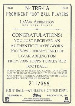 2006 Topps Turkey Red - Relics Red #TRR-LA LaVar Arrington Back