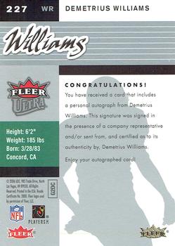 2006 Ultra - Target Exclusive Rookie Autographs #227 Demetrius Williams Back