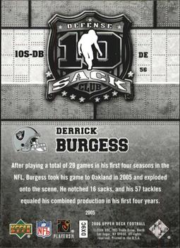 2006 Upper Deck - 10 Sack Club #10S-DB Derrick Burgess Back