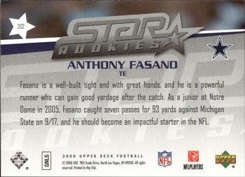 2006 Upper Deck - Rookie Exclusive Edition Star Rookies #202 Anthony Fasano Back