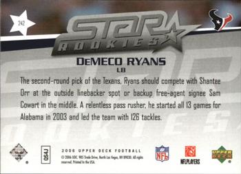 2006 Upper Deck - Rookie Exclusive Edition Star Rookies #242 DeMeco Ryans Back