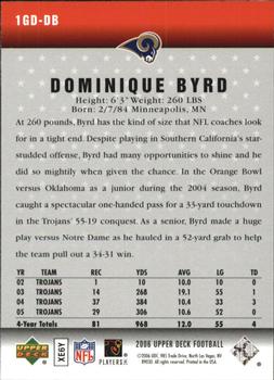 2006 Upper Deck - Gridiron Debut #1GD-DB Dominique Byrd Back