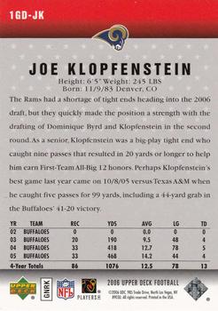2006 Upper Deck - Gridiron Debut #1GD-JK Joe Klopfenstein Back
